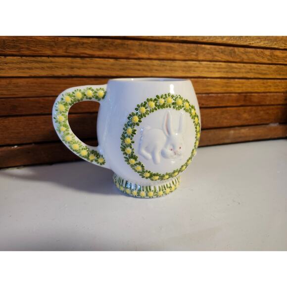 Vintage 1982 Chicken Rabbit Yellow Daisy Flower Coffee Mug Easter Spring - Picture 3 of 11